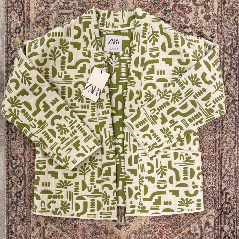Zara Olive and Cream Graphic Jacket